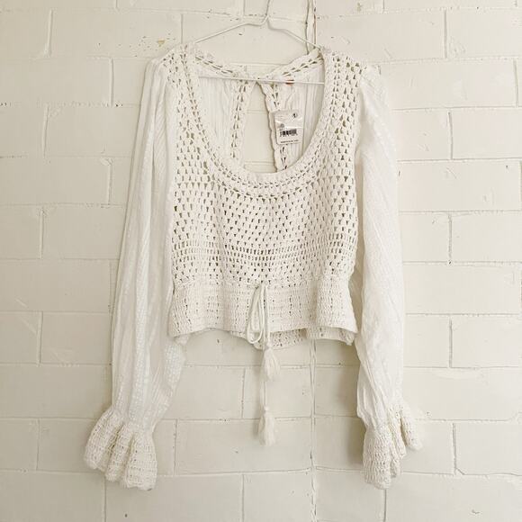 FREE PEOPLE Meghan Crochet Top Ivory Large L - Picture 4 of 11